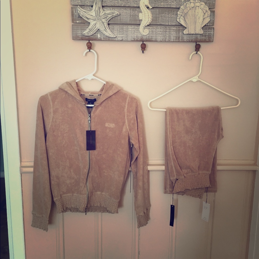 BCBGMaxAzria Tan Velour Hoodie & Jogger Set